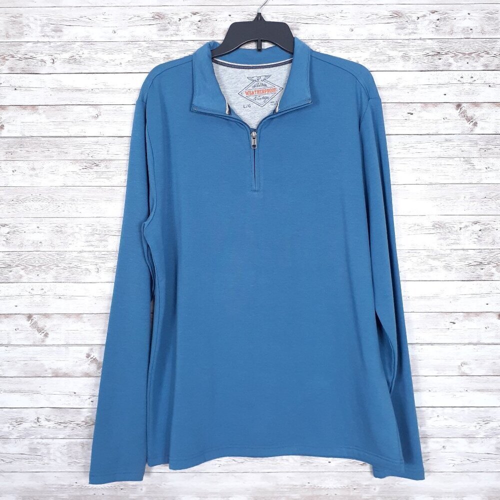 Weatherproof Vintage Mens Fleece Lined Henley L Blue Quarter Zip 270